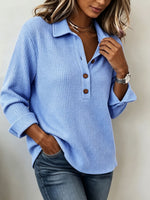 Cozy Casual Lapel Collar Waffle Knit Pullover