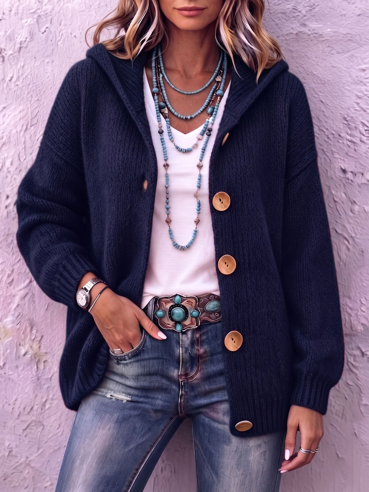 Cozy Chic Hooded Knit Cardigan