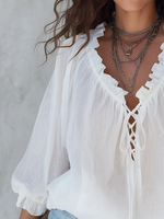 Retro Ruffled V-neck Tie-front Blouse