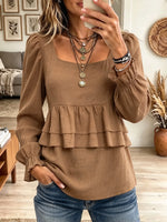 Women's Square Neck Tiered Ruffle Babydoll Top