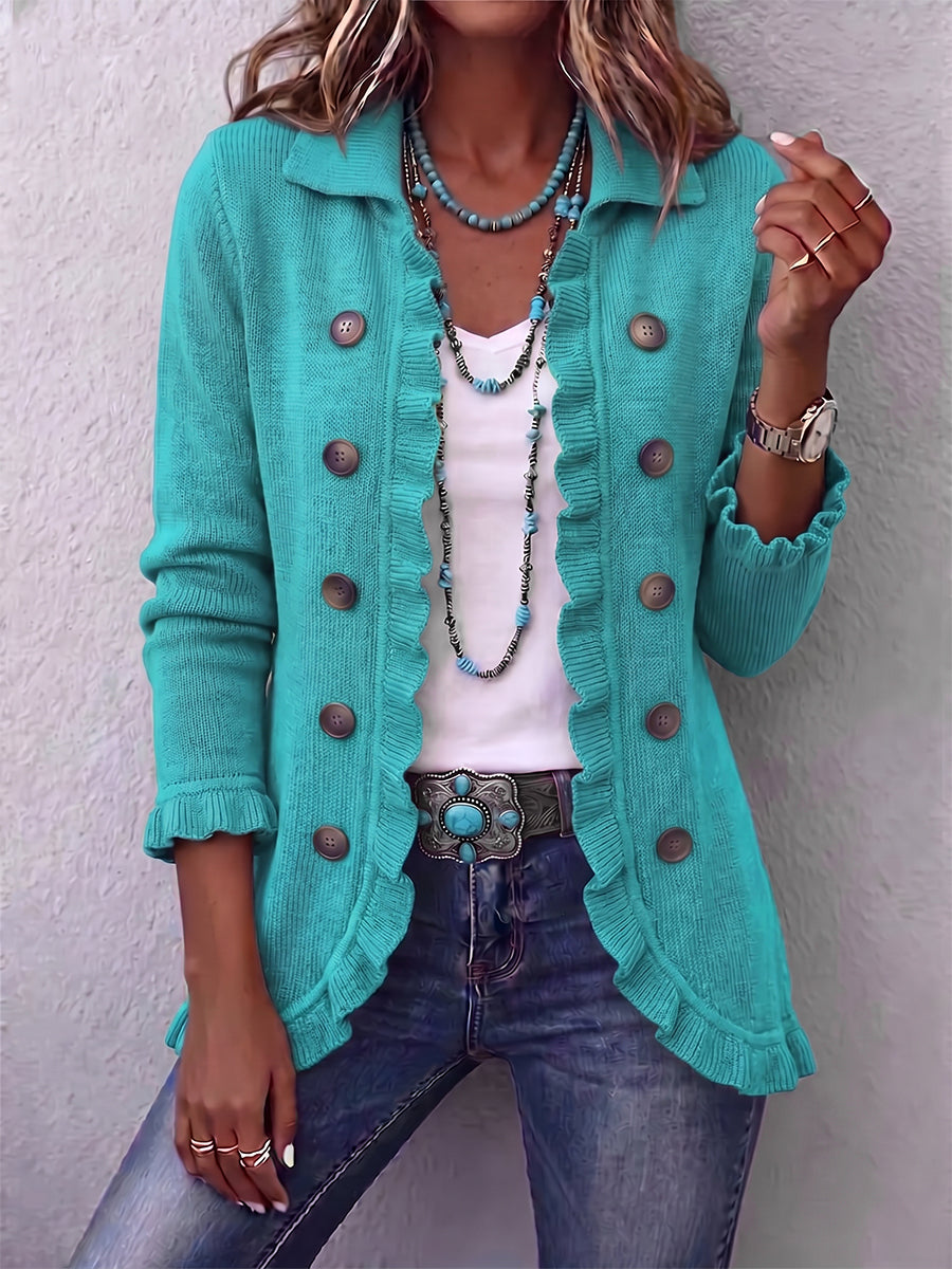 Country Chic Turquoise Ruffled Knit Cardigan