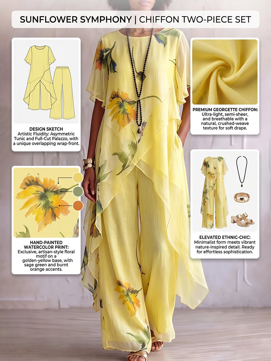 Elegant Artistic Sunflower Print Two-piece Set