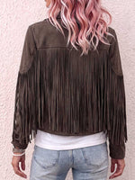 Women's Solid Color Lapel Long-sleeved Casual Loose Tassel Jacket