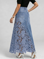 Stylish & Sexy Lace-paneled Cutout Denim Skirtv