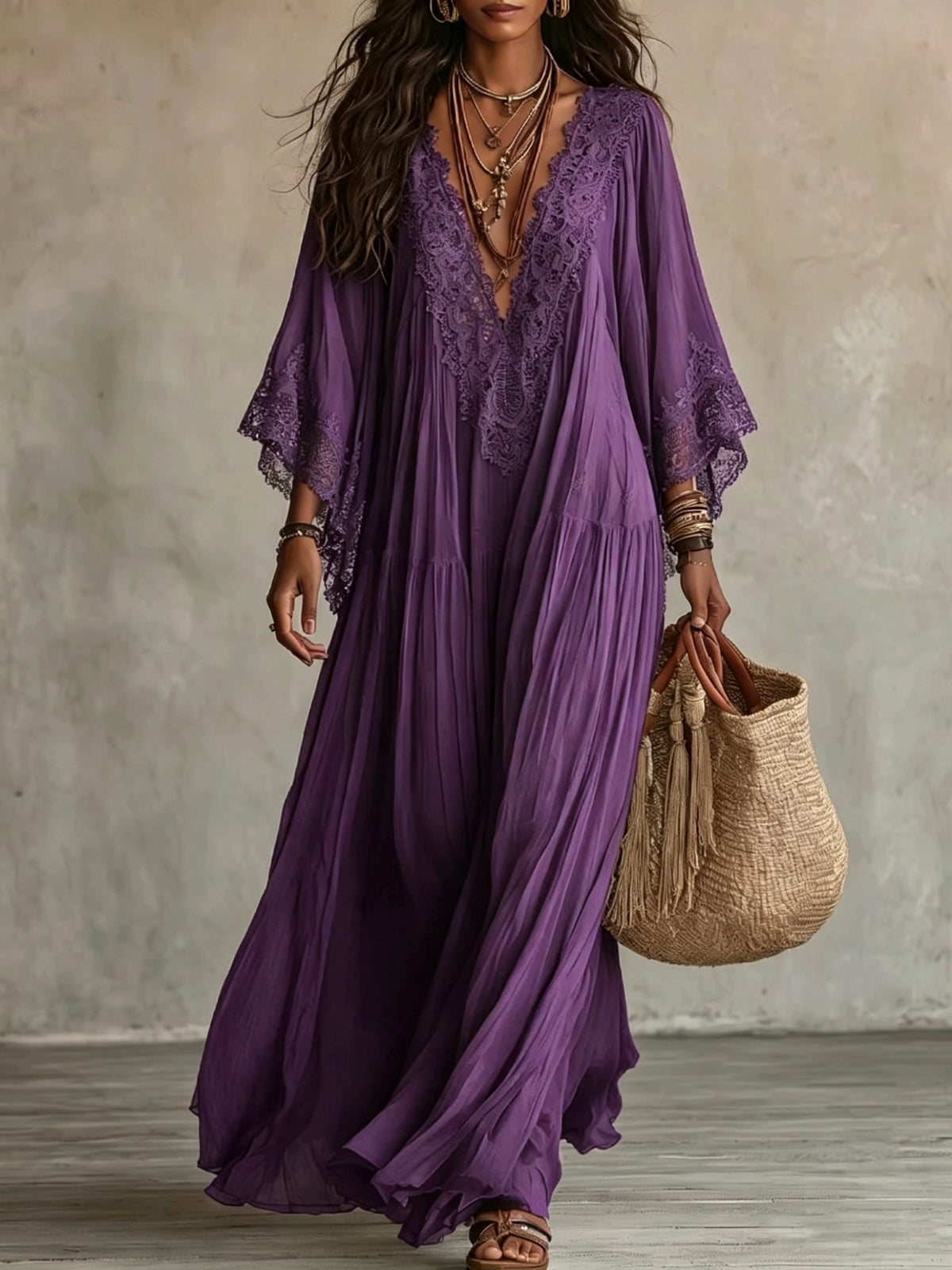 Cozy And Romantic Patchwork Lace And Chiffon Maxi Dress
