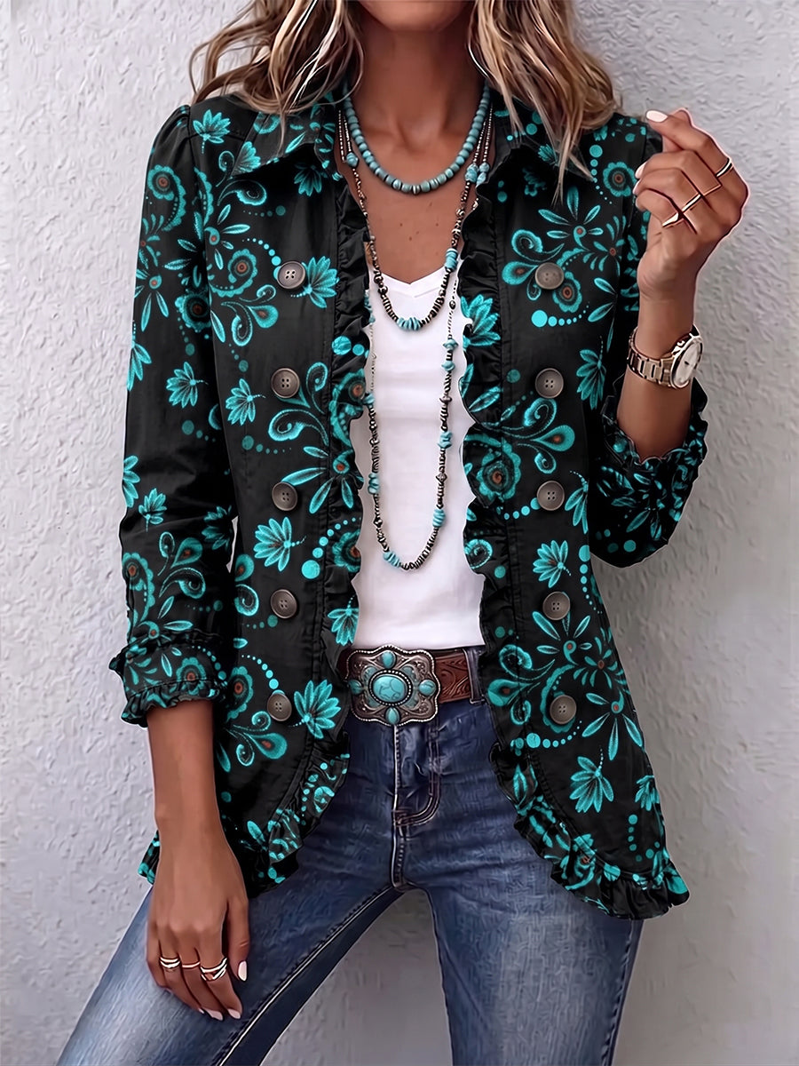 Bohemian Botanical Ruffled Statement Jacket