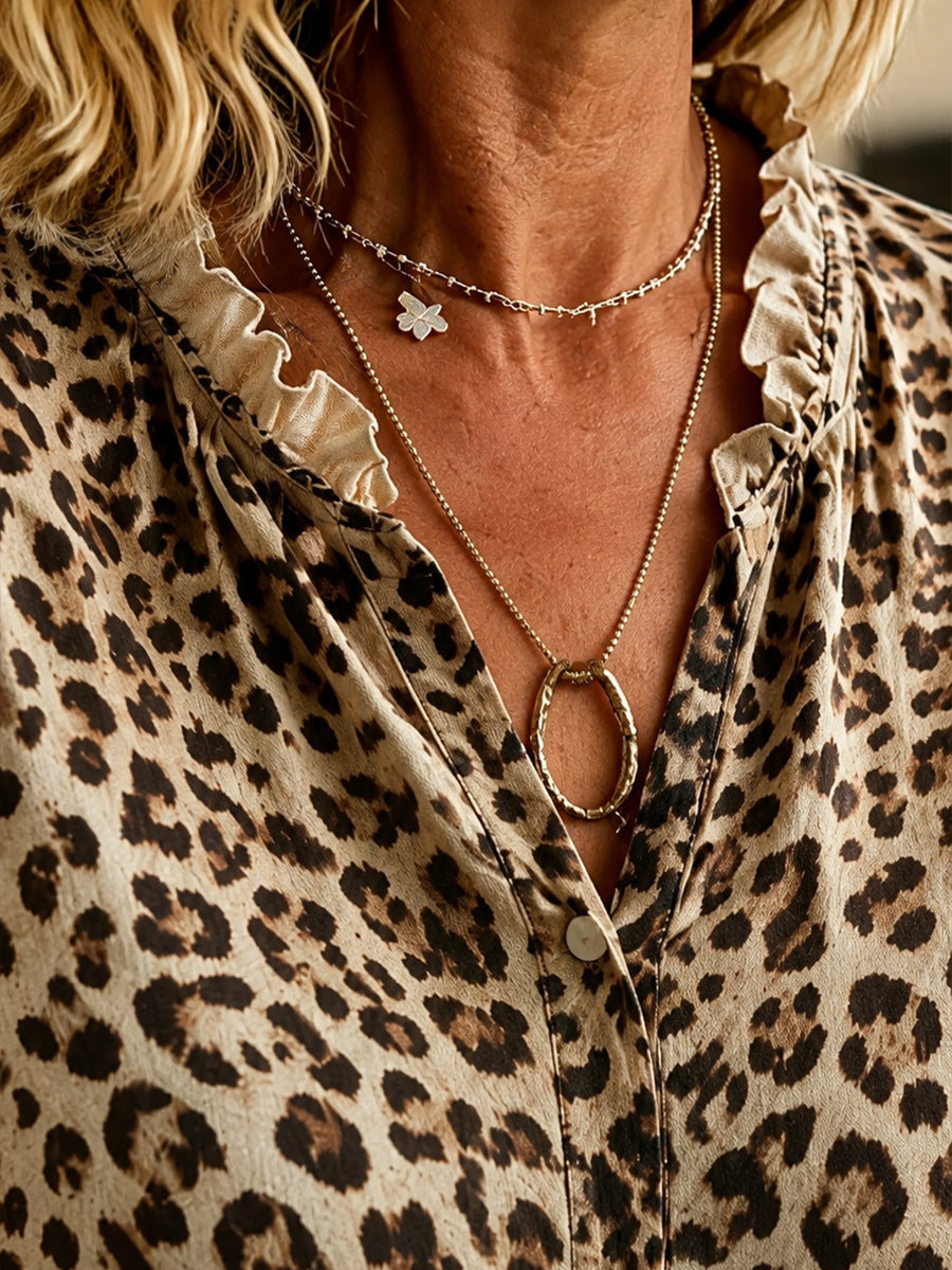 Women's Boho Gradient Leopard Print Blouse