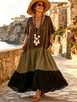 Bohemian Leopard Color-block Cotton Maxi Dress