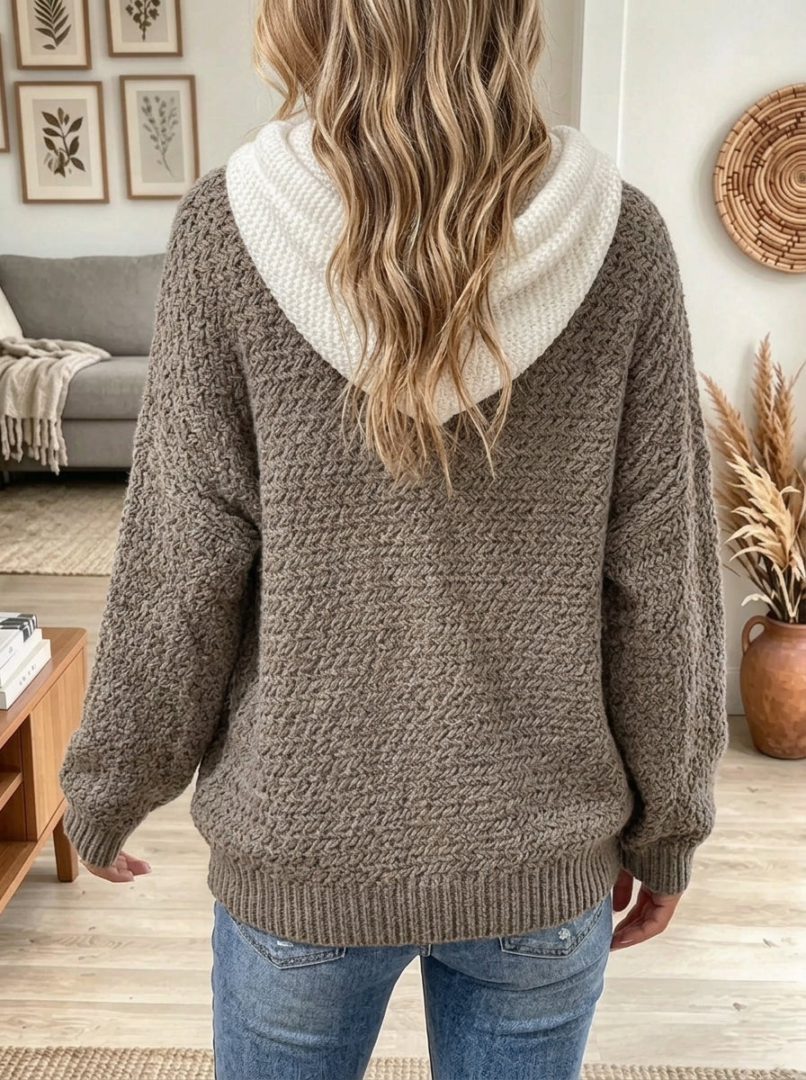 Women's Two-Tone Tassel Drawstring Knit Hoodie