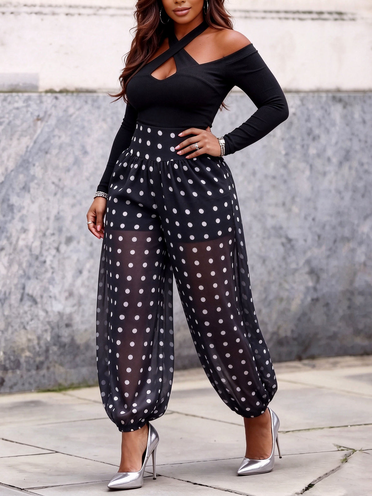 Elegant Polka-dot Sheer Trousers (lantern Pants)