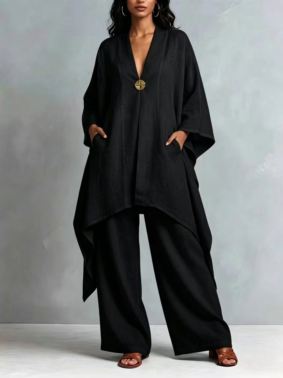 Loose And Cozy Linen-cotton Tunic And Trousers Two-piece Set