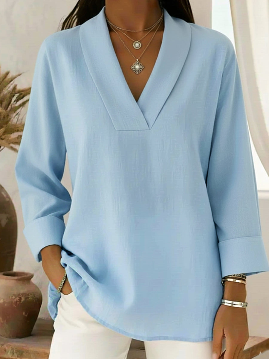 Vintage And Elegant Shawl Collar Linen Shirt