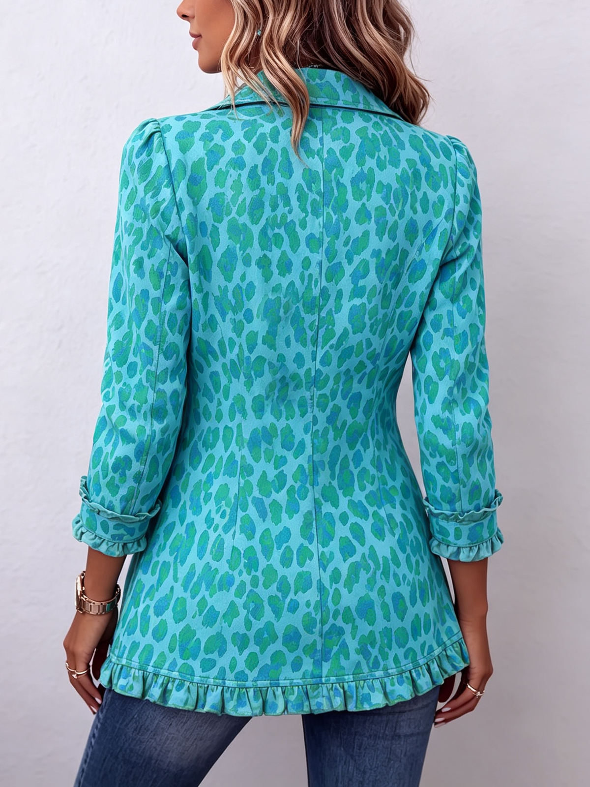 Boho Leopard Print Ruffle Blazer Jacket