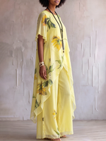 Elegant Artistic Sunflower Print Two-piece Set