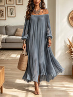 Women's Off-the-Shoulder Pleated Chiffon Maxi Dress