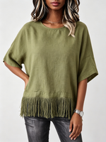Casual Bohemian Fringed Linen-blend Blouse