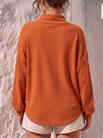 Women's Solid Color Stand Collar Long-sleeved Casual Loose Waffle Knit Top