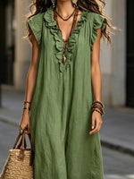 Women's Solid Color Ruffled Art Casual Fashion Cozy Cotton Linen Dress