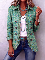 Boho Leopard Print Ruffle Blazer Jacket