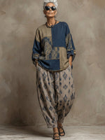 Bohemian Paisley Print Linen And Cotton Two-piece Top And Pants Set