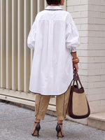 Women's Collared Long-sleeved Casual Loose Cotton Long Shirt