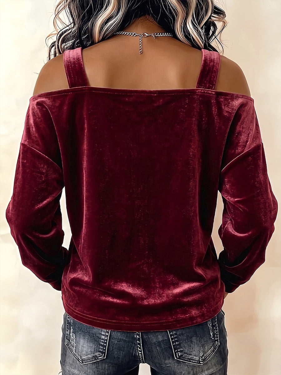 Luxurious Velvet Buckle-Strap Blouse