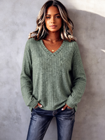 Casual Cozy V-neck Ribbed Knit Top