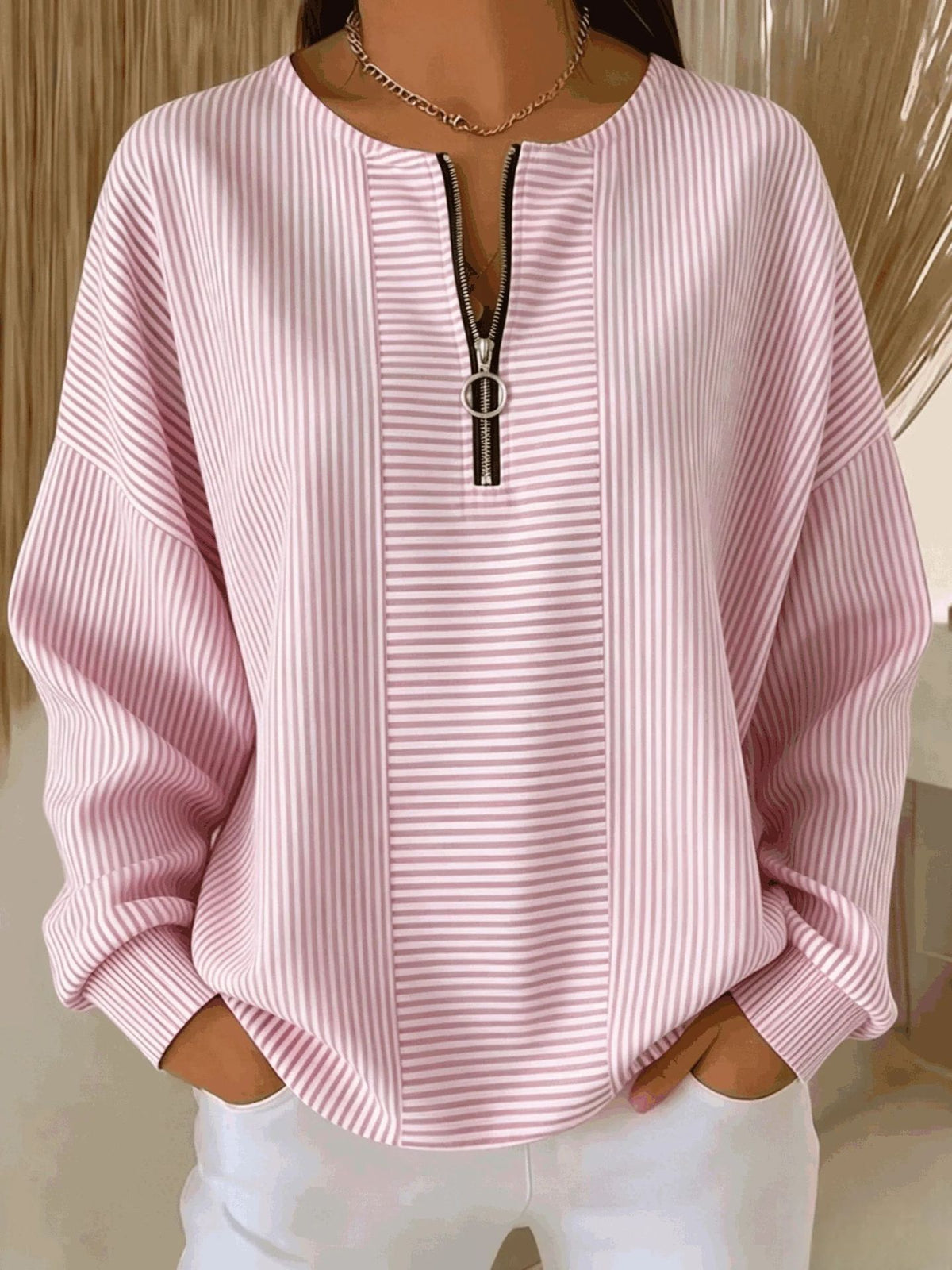 Casual Striped Half-zip Sweatshirt