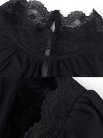 Vintage-style Bohemian Patchwork Lace And Stretch Velvet Top