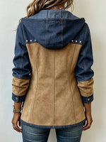 Chic Denim Patchwork Suede Hooded Jacket