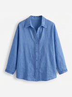 Casual Long-sleeve Linen-cotton Shirt With Spliced cutout Webbing