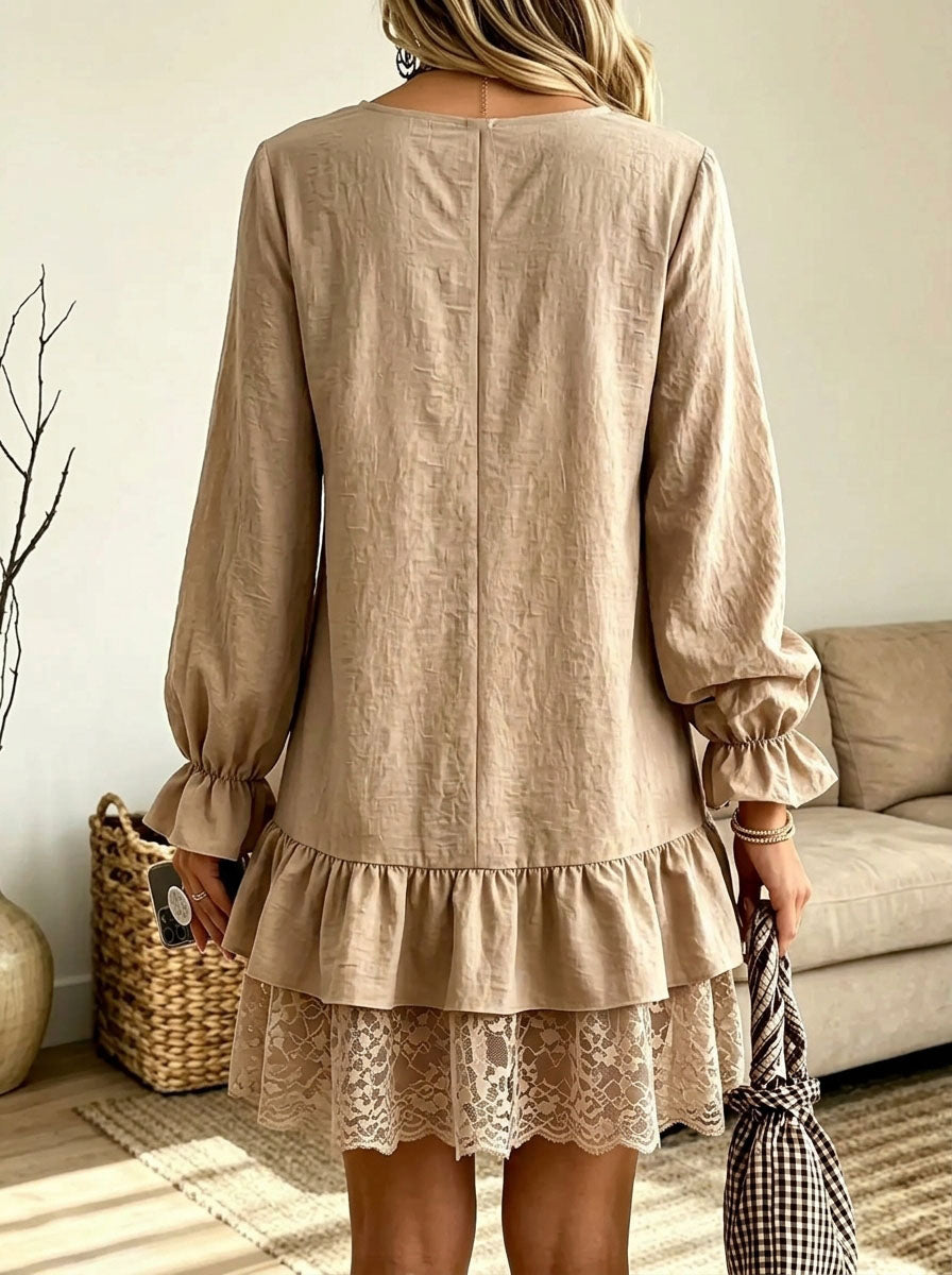 Women's Tiered Ruffle Lace Hem Babydoll Mini Dress