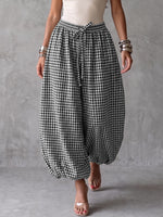 Classic Houndstooth Linen Harem Pants