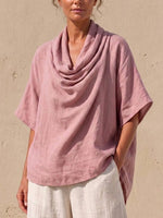 Drape-neck Linen-blend Loose-fit Drop-shoulder Top