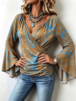 Bohemian Casual Stretch Bell Sleeves Blouse