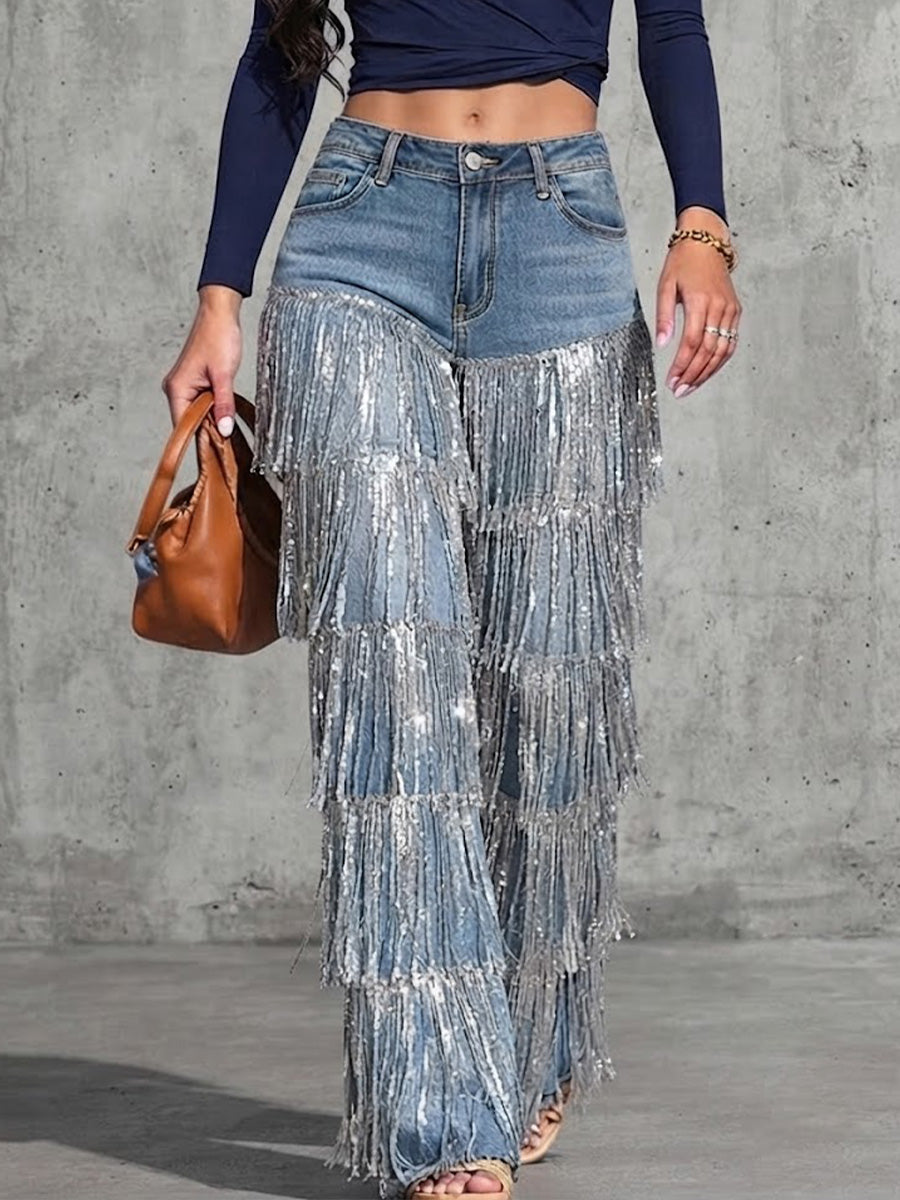 Loose-fit Straight-leg Jeans With Fringe Detail