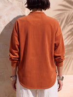 Women's Solid Color Stand Collar Long-sleeved Casual Loose Corduroy Top