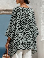 Casual Polka-dot Print Cotton-linen Shirt