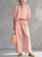 Stylish Cozy Shirt And Wide-leg Pants Linen Cotton Two-piece Set