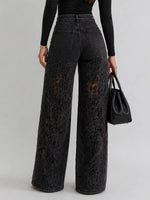 Lace Cut-out Wide-leg Denim Jeans