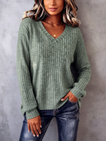 Casual Cozy V-neck Ribbed Knit Top