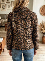 Women's Leopard Print Asymmetrical Button Collar Jacket