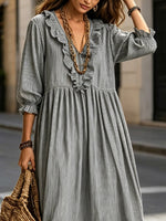 Women's Striped Art Print Casual Stylish Ruffled Vacation Maxi Dress