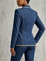 Exquisite And Elegant Denim Blazer With Gold Piping