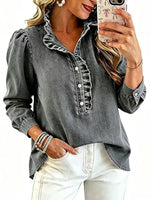 Casual Ruffled Denim Shirt