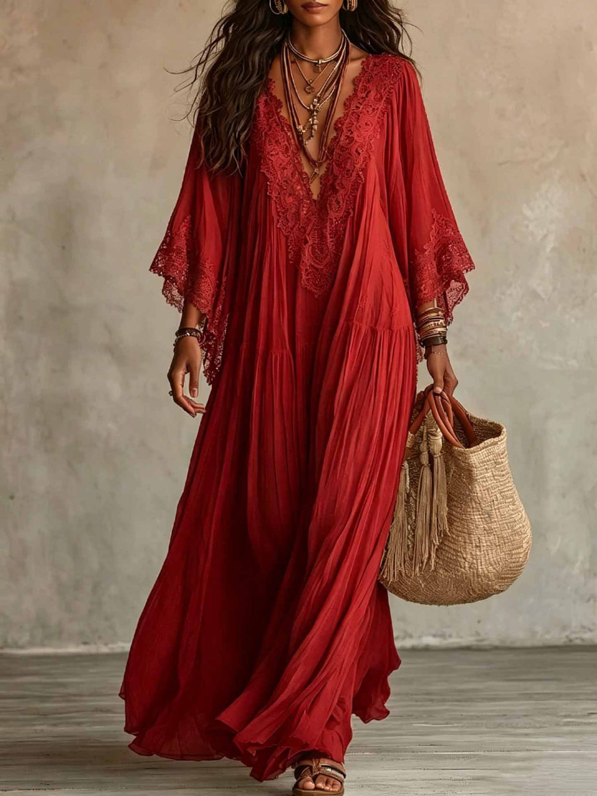 Cozy And Romantic Patchwork Lace And Chiffon Maxi Dress