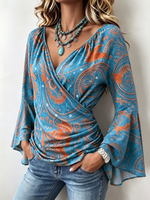 Bohemian Casual Stretch Bell Sleeves Blouse