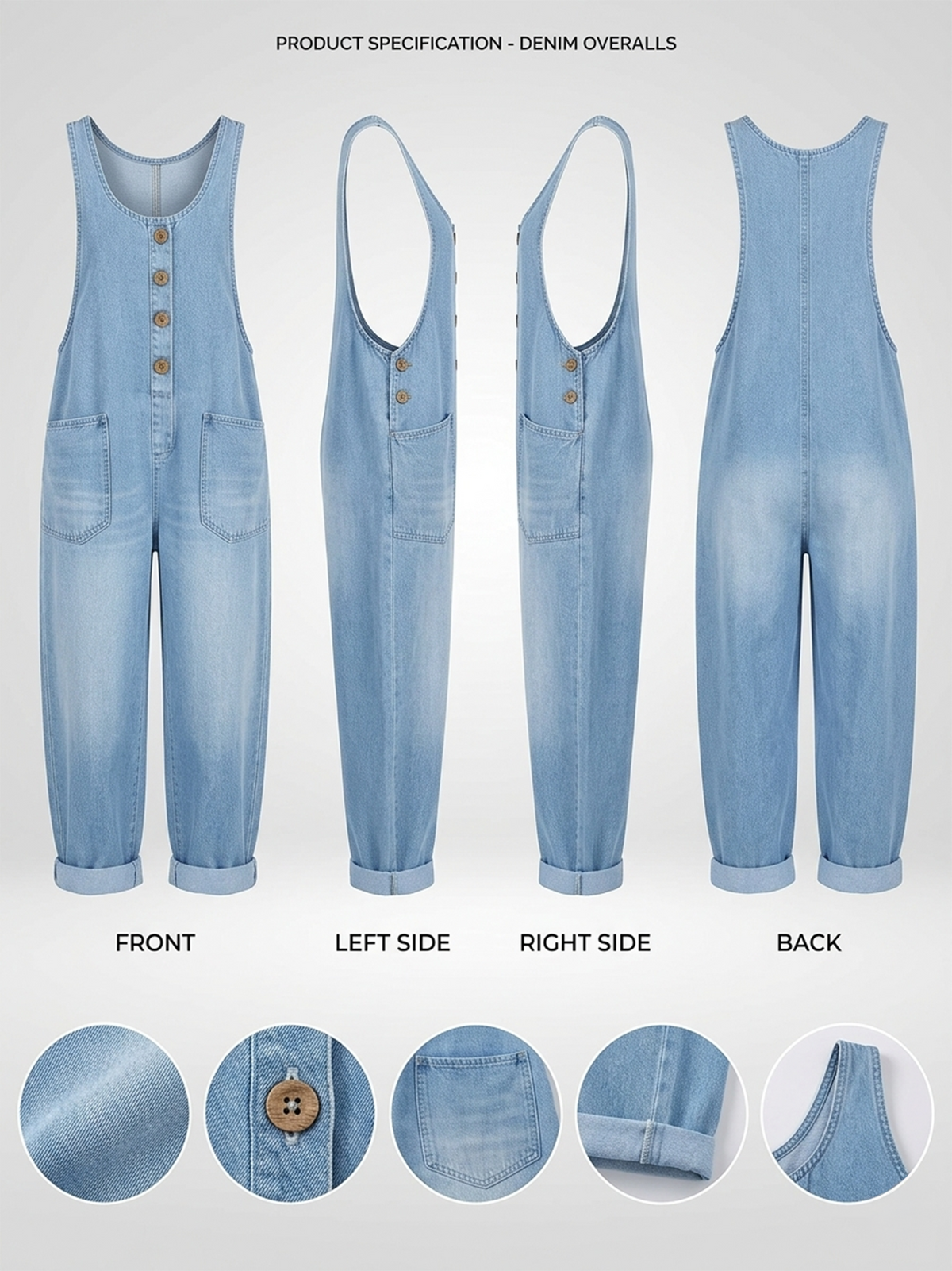 Women's Casual Cotton Vest And Denim Jumpsuit