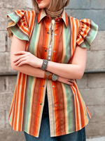 Boho-chic Striped Button-up Blouse