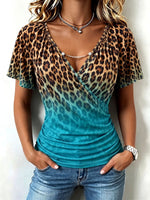 Boho Comfortable Leopard Print Stretch Wrap Top